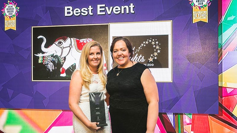 Emer Sweeney, MICE Sales Manager, Citywest Hotel, presents the Best Event award to Aoife Keegan-Twomey, Dublin Zoo.