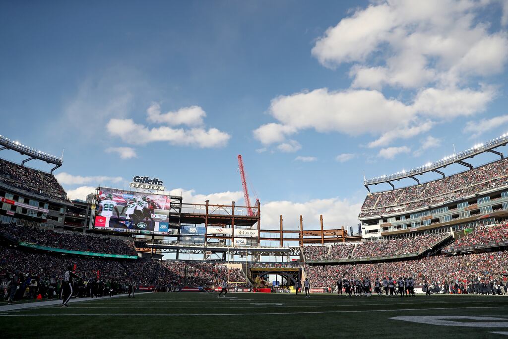 A full house at Gillette Stadium, in Foxborough, Massachusetts, where Dale Mooney went to watch the New England Patriots before dying. Photograph: Adam Glanzman/Getty