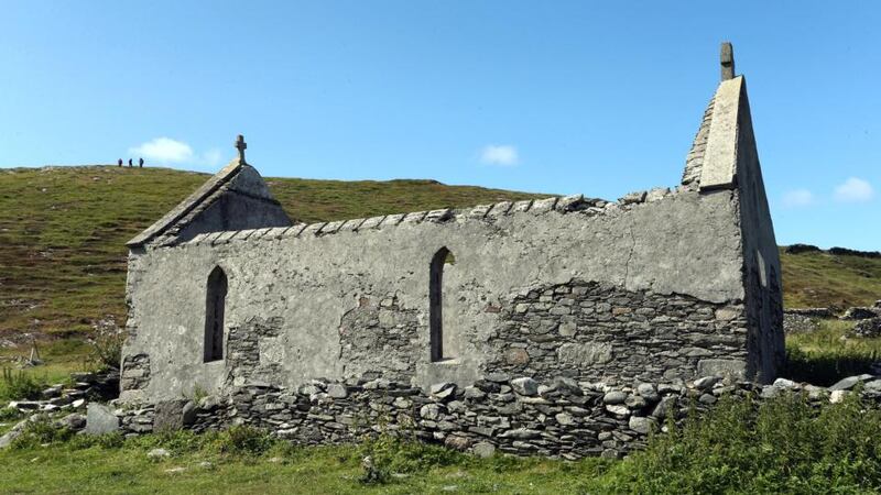 The ruin of the chuch on Inishark Island. Photograph: Joe O’Shaughnessy