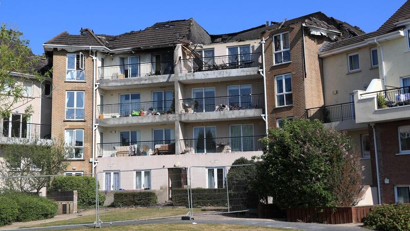 The scene of the   fire at the  Verdemont apartment complex in Blanchardstown. Photograph: Collins