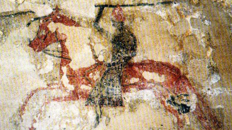 Medieval mural of mounted soldier on Clare Island
