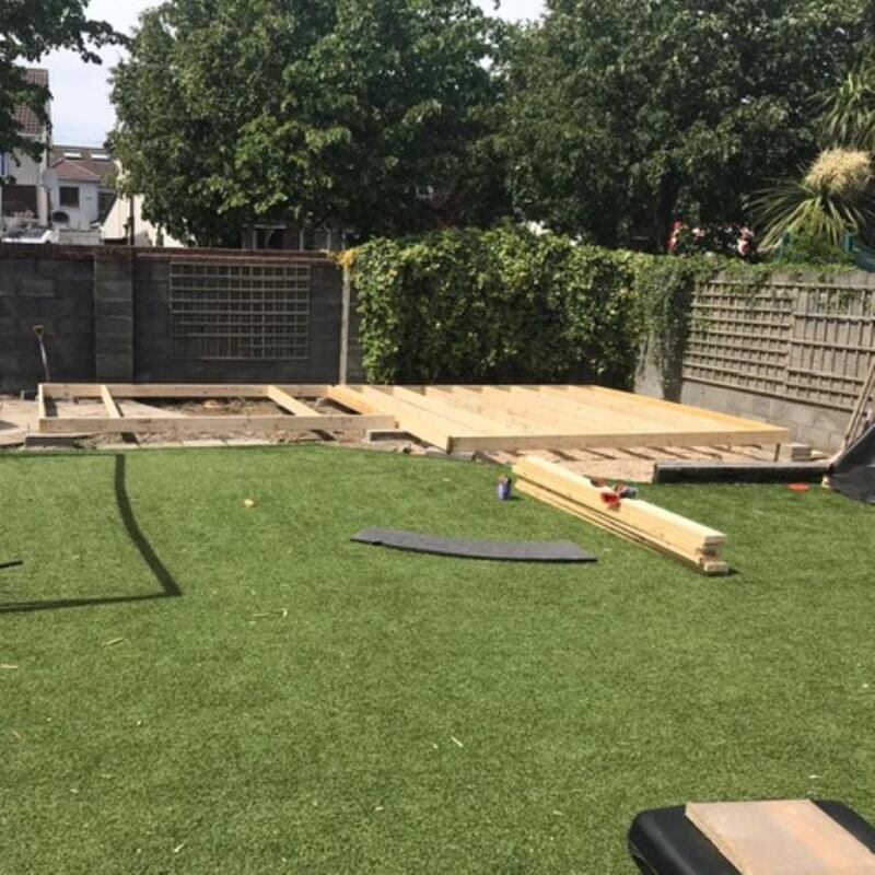The O’Kelly garden in Dublin 18. The base of the new garden room  is laid. Photograph: Gavan O’Kelly