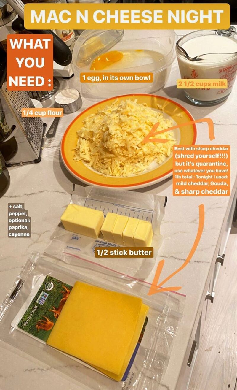 Three kinds of cheese: Gigi Hadid’s macaroni recipe. Photograph: Instagram/@gigihadid