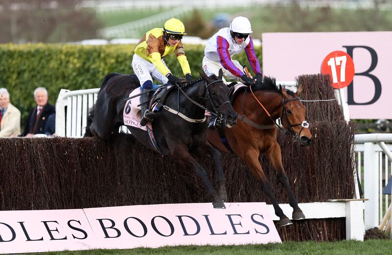 Paul Townend aboard Galopin Des Champs jumps the last on their way to winning the Cheltenham Gold Cup at this year's festival. Photograph: Getty Images