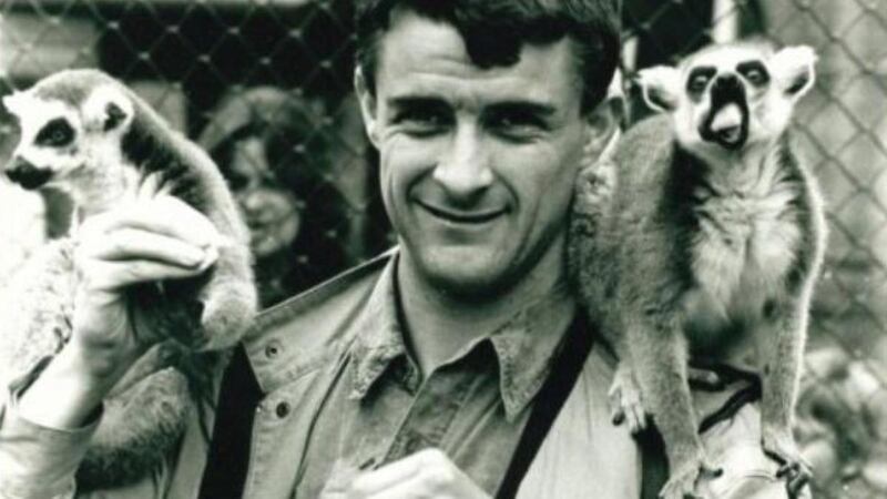 Kevin Clancy  at Dublin Zoo surrounded by ring-tailed Lemurs. Photograph: Kenneth O’Halloran.