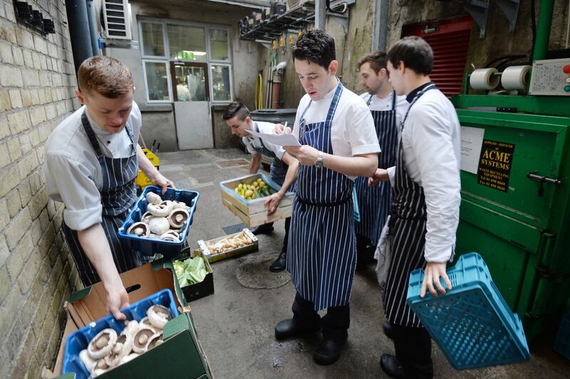 Head Chef Eric Matthews taking in a delivery of vegetables as part of food preparations at Chapter One. 
Photograph: Alan Betson / The Irish Times