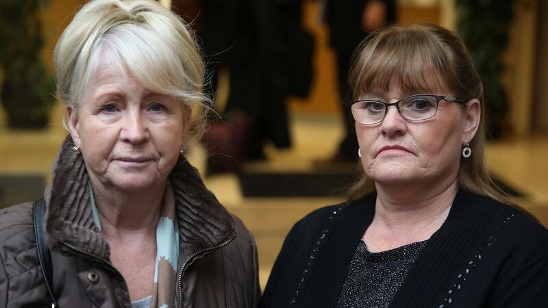 Philomena Smyth (left) and Philomena McKee, aunt and sister respectively of the late Kevin McKee,  arrive at the Coroner’s Court in Dublin, where an inquest was held into his death. Photograph: Brian Lawless/PA Wire