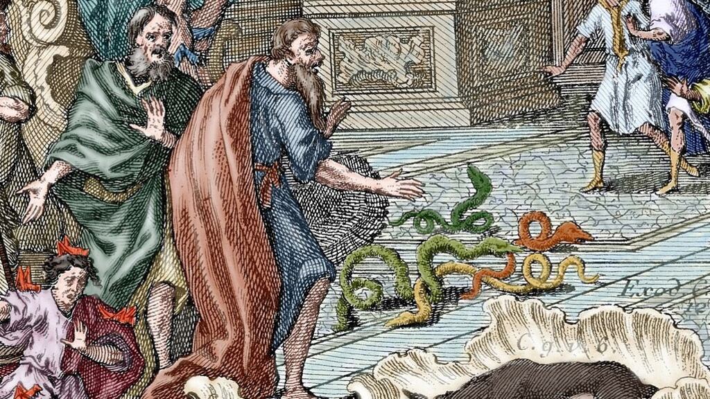 Aaron’s rod turns into a serpent. Moses’s brother was also something of a tour guide. Illustration: Getty