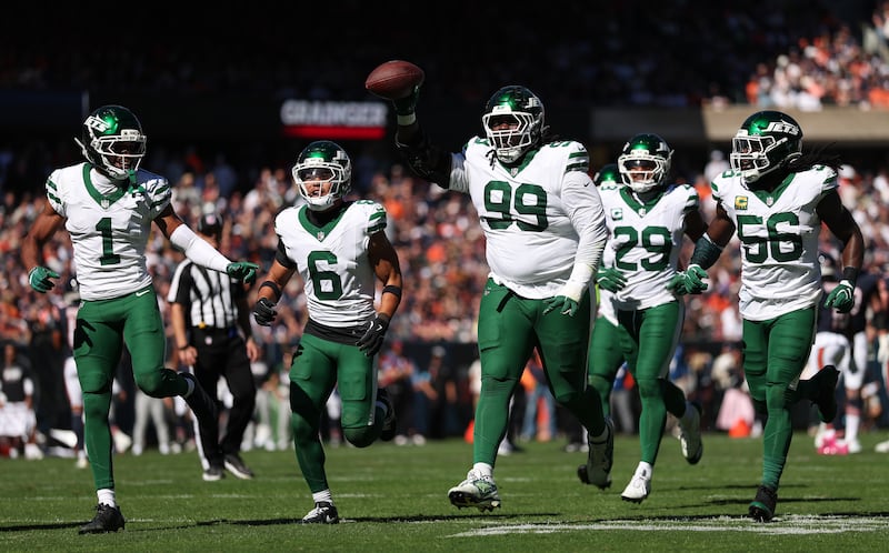 The New York Jets think they have broken their streak through T'vondre Sweat (they actually haven't). Photograph: Michael Reaves/Getty Images