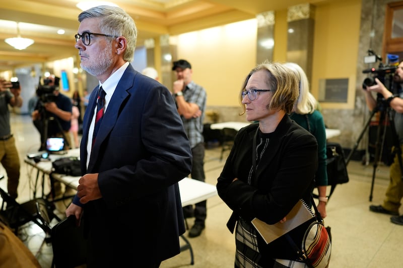 Randy Spivey, left, enters the courtroom on Wednesday. Photograph: George Walker IV/PA