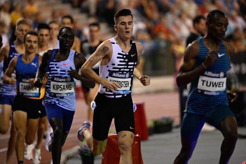 Jakob Ingebrigtsen in action during the 2000m race at the Memorial Van Damme Diamond League meeting in Brussels in September. Photograph: Laurie Dieffembacq/Belga/AFP via Getty Images