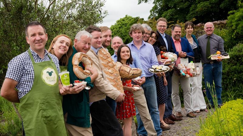 Winners of the 2016 Euro-Toques EirGrid Food Awards (left to right): Michael and Aisling Flanagan (Velvet Cloud, Co Mayo),  Declan Ryan, Darragh Ryan and Patrick Ryan (founders of Real Bread Ireland), Grace and James Gannon (Cloonconra Cheese, Co Roscommon), Hugh O’Malley (Achill Oysters, Co Mayo), Fergus and Sandra Dunne (Pigs on the Green, Co Offaly), Kevin and Colin Jephson (Ardkeen Quality Food Stores, Waterford) and  Diana and Dave Milestone (Andarl Farm, Co Mayo). Photographs: Joleen Cronin