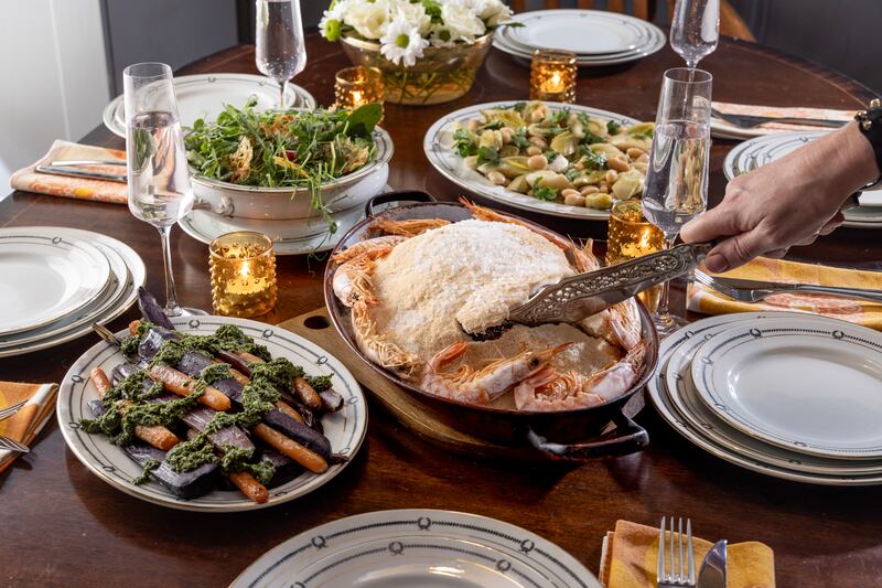 The chef says her kids love helping her build the salt-baked dish. “It's like making a sandcastle, and it encourages them to enjoy the fish because they've been involved in its preparation”