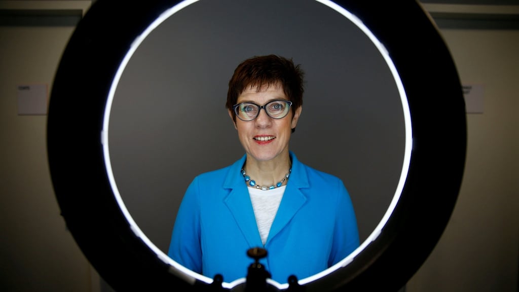 Christian Democratic Union (CDU) candidate for the party chair Annegret Kramp-Karrenbauer getting her portrait taken. AKK, as she is known,  is Angela Merkel’s choice as successor. File photograph: Fabrizio Bensch/Reuters