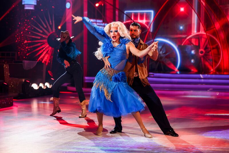 Blu Hydrangea with partner Simone Arena performing on Dancing with the Stars. Photograph: Kyran O’Brien/kobpix