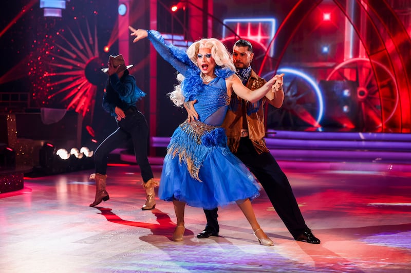 Blu Hydrangea with partner Simone Arena performing on Dancing with the Stars. Photograph: Kyran O’Brien/kobpix