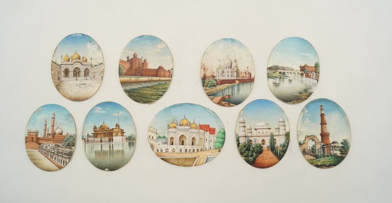 Nine 19th-century oval Indian miniatures, each painted on ivory depicting temples, €1,800-€3,000, Sheppards                      