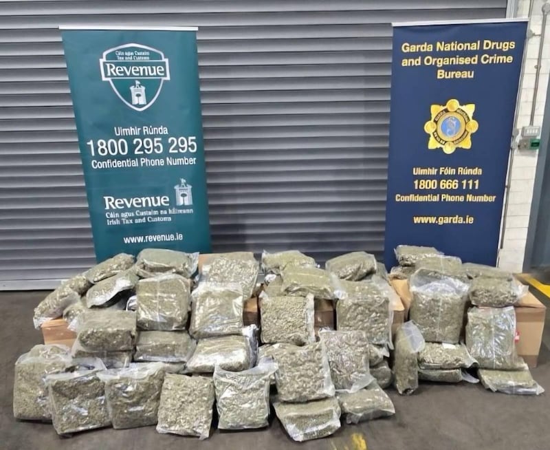 A large quantity of cannabis was found during a raid on a vehicle in Dundalk, Co Louth, as part of a cross-Border operation. Photograph: Customs/Garda