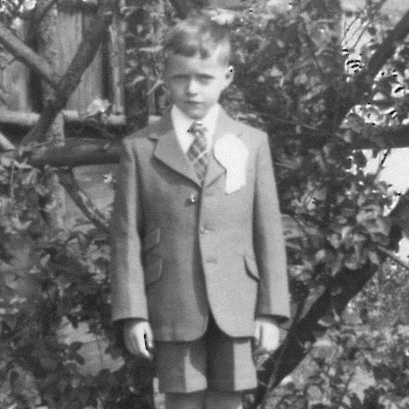 Frank McDonald in his First Communion suit at Glenmore Road in 1957