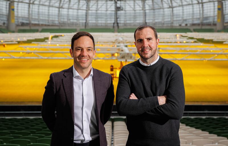 FAI director of football Marc Canham with interim head coach John O'Shea. Photograph: Ryan Byrne/Inpho