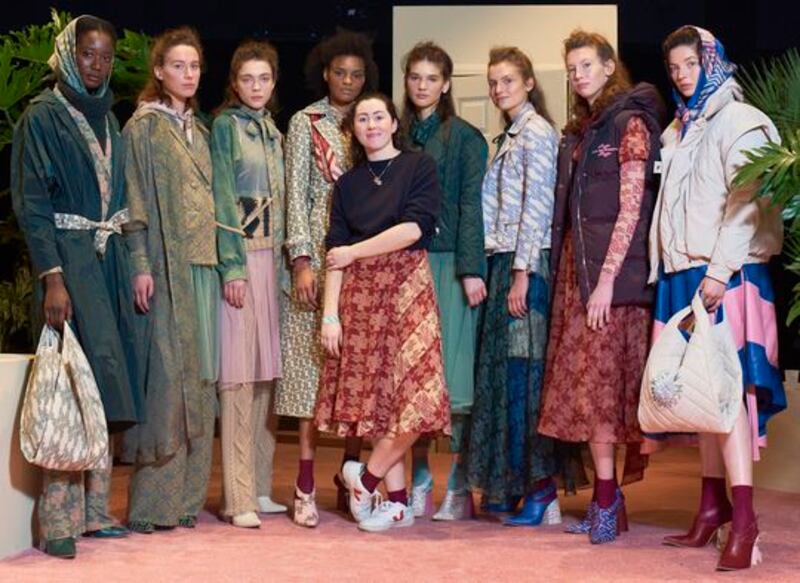 Katie Ann McGuigan (centre) with models wearing designs from her collection at London Fashion Week 2020