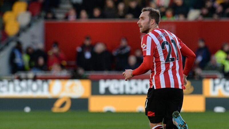 Christian Eriksen notched an assist from a corner to help Brentford to a survivial-boosting win. Photograph:  Serena Taylor/Getty Images