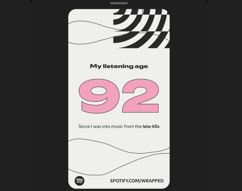 'Spotify has given me a listening age of 92. So I’m feeling ancient'. Screenshot: Joe Humphreys