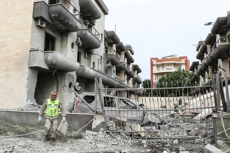 A first responder inspects the site of an Israeli air trike in the southern Lebanese village of Abbasiyeh, on the outskirts of Tyre, on April 15th. Photograph: Kawnat Haju/AFP via Getty Images