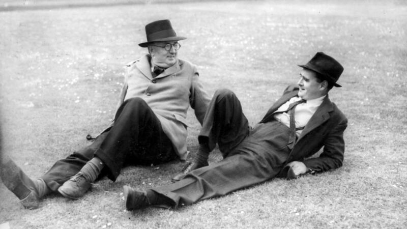 Civil-service writer: Brian O’Nolan (right), aka Flann O’Brien and Myles na gCopaleen, with the writer, playwright and National Gallery of Ireland registrar John Weldon, aka Brinsley MacNamara