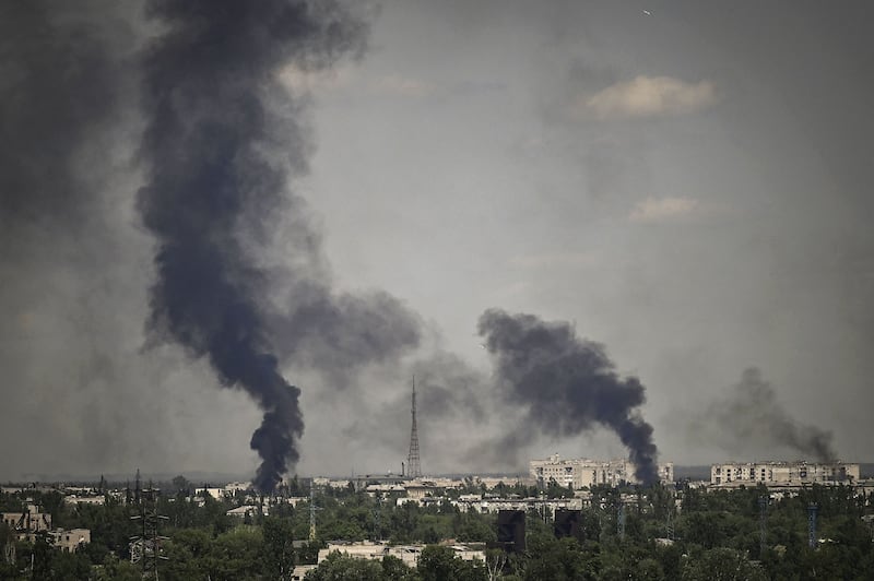  Smoke rises in the city of Severodonetsk during heavy fighting between Ukrainian and Russian troops at eastern Ukrainian region of Donbas. Photograph: Aris Messinis/AFP via Getty