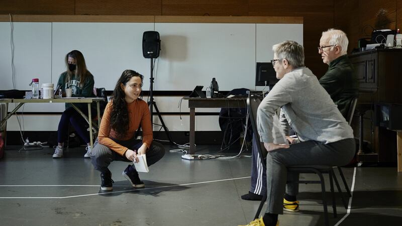 Danya Taymor, Gina Moxley and Seán McGinley in rehearsal for Endgame. Photograph: Ros Kavanagh