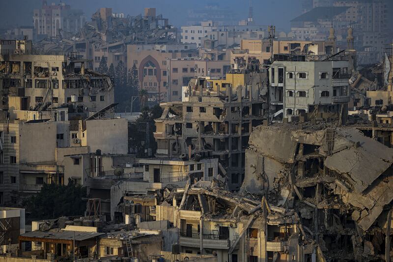 Destroyed buildings in Gaza City. More than 9,400 Palestinians and at least 1,400 Israelis have been killed since October 7th, according to the Israel Defence Forces and the Palestinian health authority. Photograph: EPA-EFE