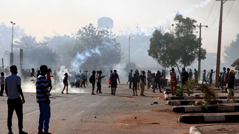 Sudanese protesters gather amid tear gas fired by security forces during a demonstration against the October 25th coup, in the capital Khartoum, on January 2nd. Photograph:AFP via Getty