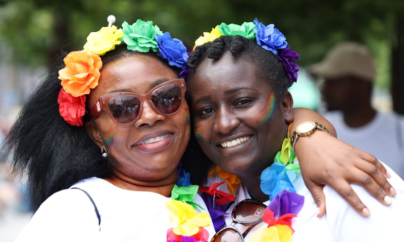 Blessing Ayigbe (left) and Lilian Njoroge taking part in the Pride Parade in Dublin.
Photo: Bryan O’Brien / The Irish Times  
