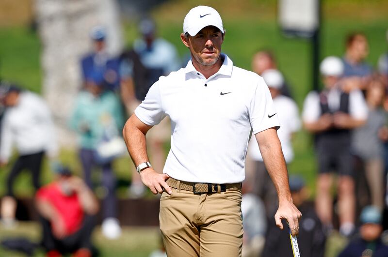 Rory McIlroy of Northern Ireland looks on from the ninth green during the final round of the The Genesis Invitational at Riviera Country Club. Photograph: Ronald Martinez/Getty