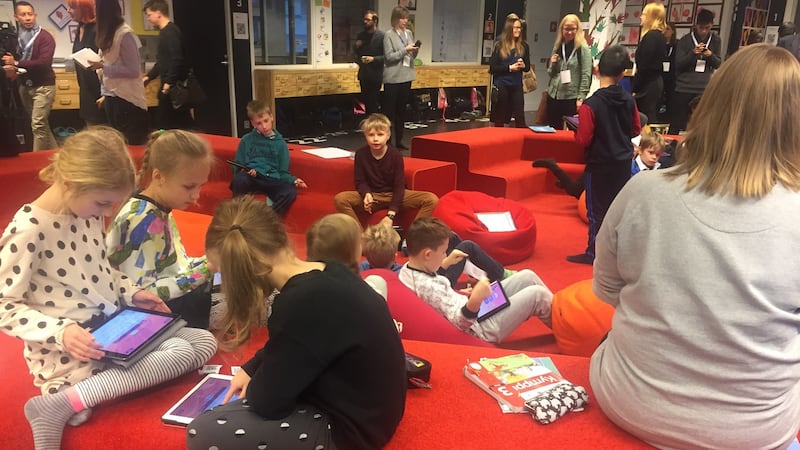 Students at Kalasatama Comprehensive School in Helsinki getting to grips with Big Bang Legends. Photograph: Charlie Taylor/Irish Times