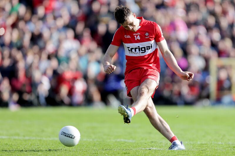 Shane McGuigan: has been in outstanding scoring form for Derry so far this season. Photograph: Laszlo Geczo/Inpho 
