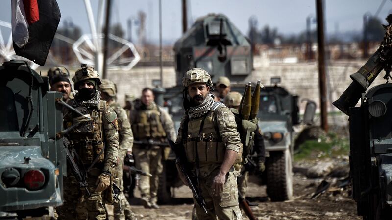 Iraqi forces gather  as they prepare for clashes with Islamic State  in Mosul. Photograph: Getty