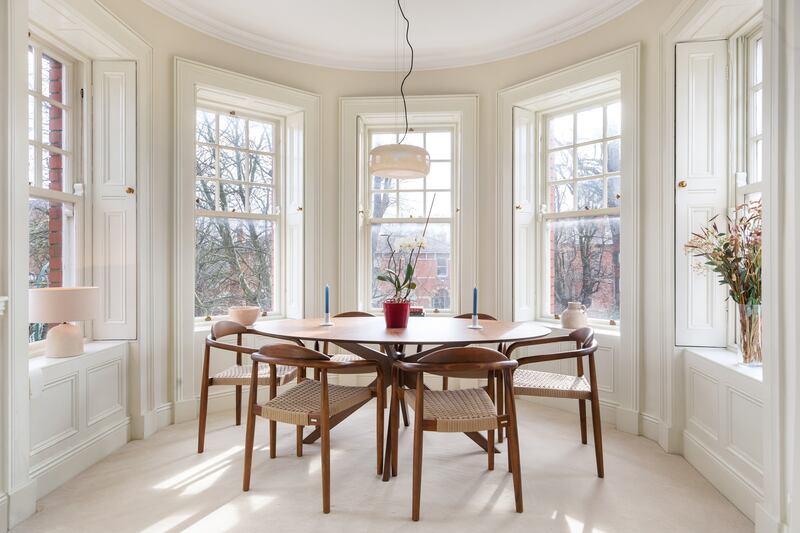 The dining area is set into one of two turrets
