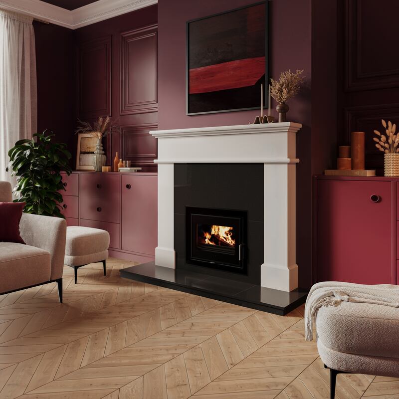 Vitae 5kW electric fire with Pisa surround from Heat Design, available at Barry's Fires, balrathdesigns.ie