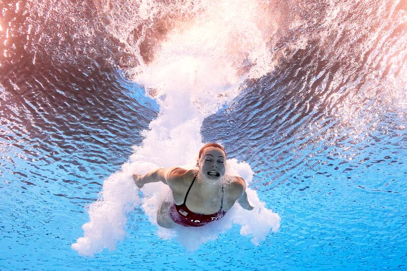 Alison Gibson of Team United States competing in the women's 3m springboard preliminaries in Paris. Photograph: Adam Pretty/Getty Images