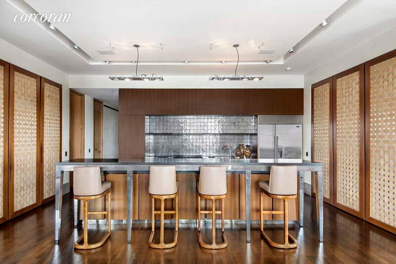 David Bowie’s New York apartment: the kitchen features island seating. Photograph: MW Studio/Michael Weinstein for Corcoran Group