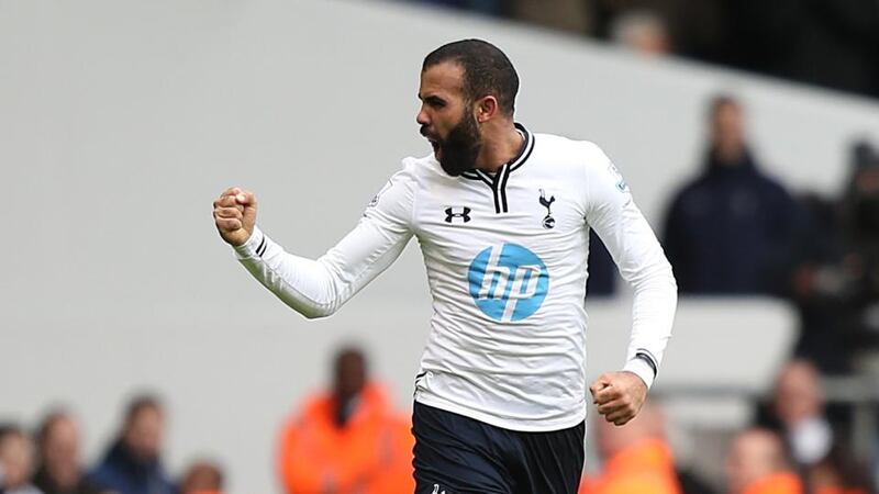 Tottenham Hotspur’s  Sandro celebrates his side’s second goal against Manchester United. Photograph:  John Walton/PA Wire