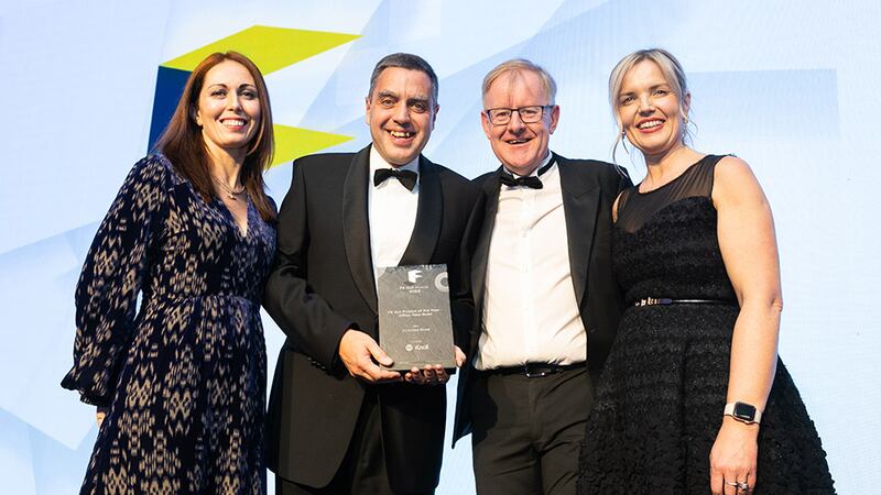 Nikos Liapis, regional director UK and  Ireland, Knoll, presents the Fit Out Project of the Year - Office New Build award to RKD team.