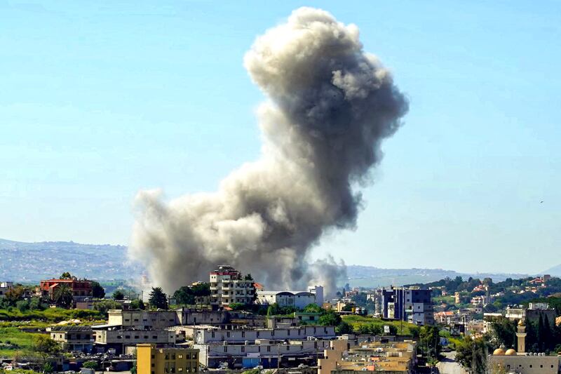 Smoke rises following an Israeli bombardment on the town of Nabatieh in southern Lebanon on Thursday. Photograph: Abbas Fakih/AFP via Getty Images