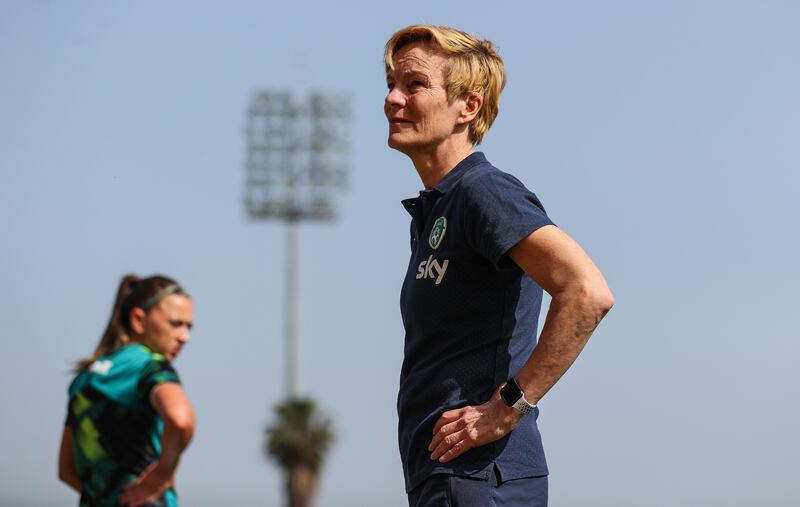 Vera Pauw: the amount of aimless balls, easily defended by China exposes a side using a winger at centre forward (Payne), a quality midfielder struggling at centre half (Connolly) and Ireland’s lethal offensive weapon (McCabe) cutting a frustrated figure. Photograph: Ryan Byrne/Inpho
