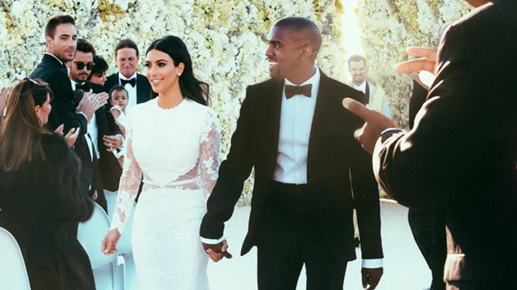 Kim Kardashian and Kanye West at their wedding in Florence, Italy, in May. The owner of a Co Limerick castle where the couple honeymooned has denied claims they did not pay their bill. Photograph: E! News/PA Wire.