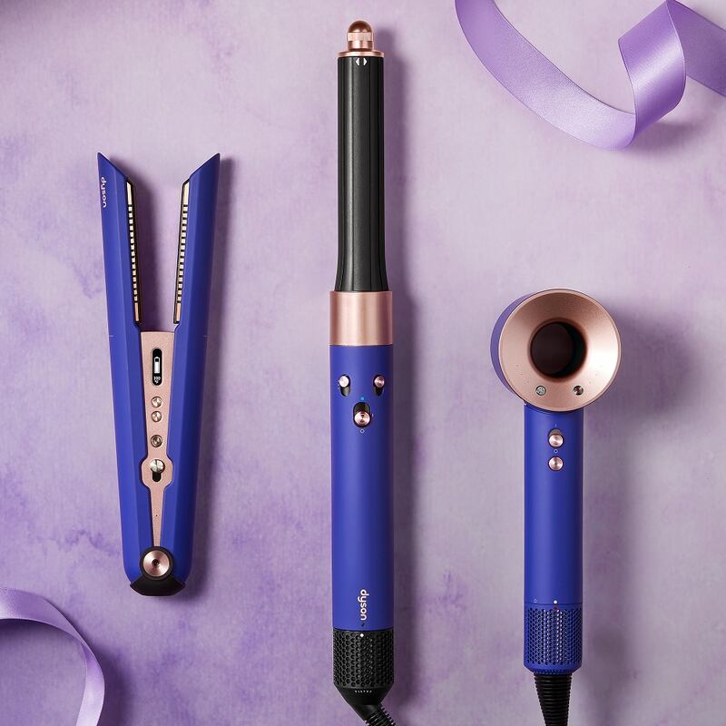Dyson’s premium hair tools, it’s Corrale hair-straightener, Airwrap muti-styler and Supersonic hairdryer in this season’s fashion colours, vinca blue with rose gold detailing