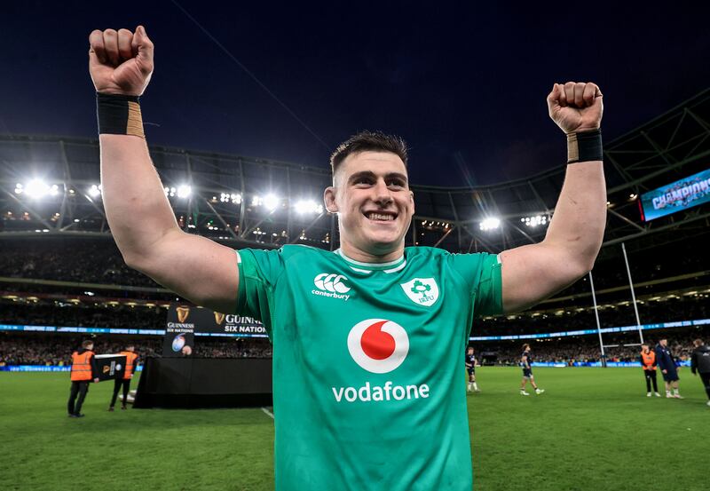 Ireland’s Dan Sheehan celebrates after the game. Photograph: Dan Sheridan/Inpho