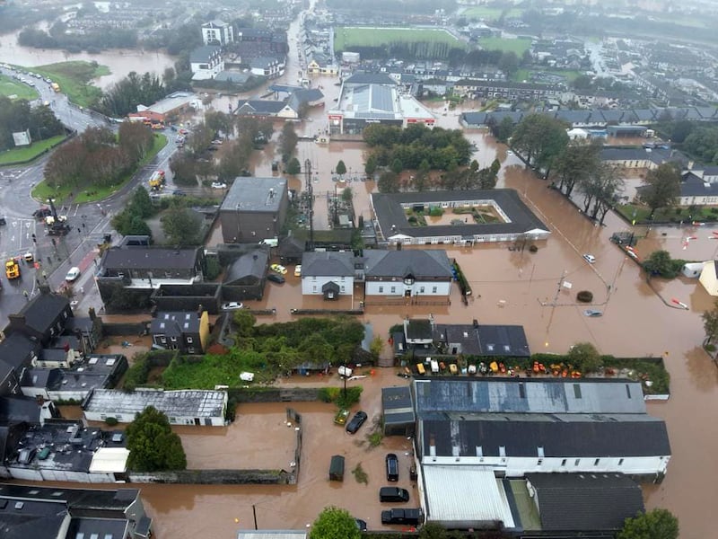 An aerial view  taken on Wednesday October 18th of flooding in Midleton, Co Cork after Storm Babet. Photograph: Guileen Coast Guard